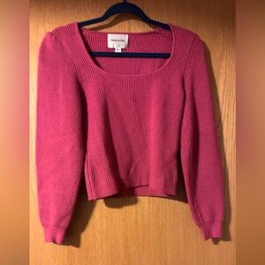 Industry Republic Clothing Pink Ribbed Knit Puff Sleeve Cropped Sweater